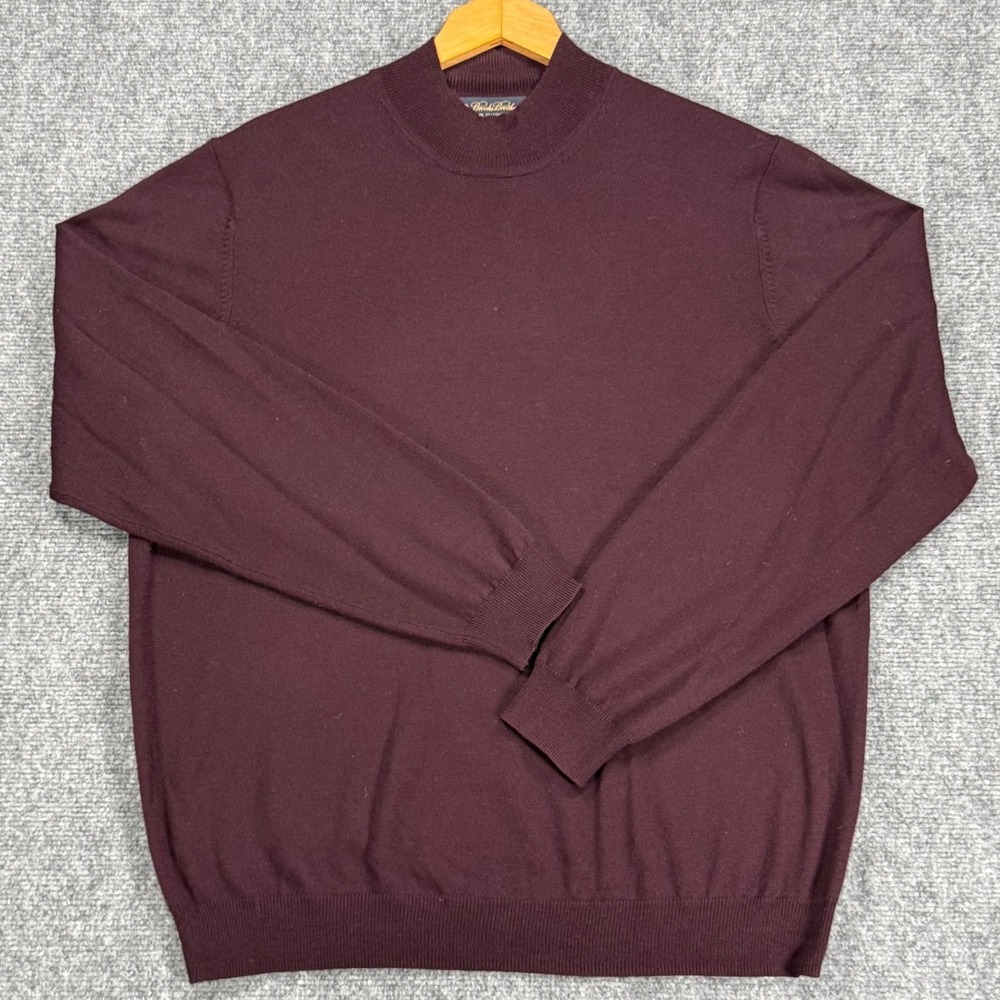Vintage Brooks Brothers Men's Large Burgundy Merino Wool Mock Neck Sweater